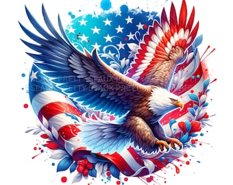 July 4th Eagle PNG, Watercolor Fourth Of July PNG, Fourth Of July Eagle png, Patriotic Eagle PNG, American Flag Eagle, Digital Download