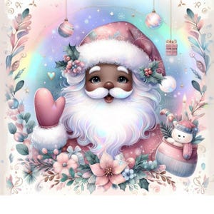 Iridescent Black Santa PNG, Black Santa Design, Black Santa Clipart, Christmas PNG, African American Santa, Melanin Santa png