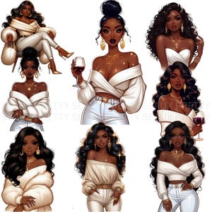 12 PNG African American Luxurious Boss Lady PNG, Black Boss Bundle, Melanin Women PNG, Watercolor Black Girl Clipart, Digital Download