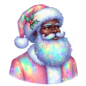 Iridescent Black Santa PNG, Black Santa Design, Black Santa Clipart, Christmas PNG, African American Santa, Melanin Santa png