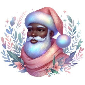 Iridescent Black Santa PNG, Black Santa Design, Black Santa Clipart, Christmas PNG, African American Santa, Melanin Santa png
