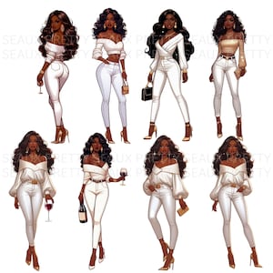 18 PNG African American Luxurious Boss Lady PNG, Black Boss Bundle, Melanin Women PNG, Watercolor Black Girl Clipart, Digital Download