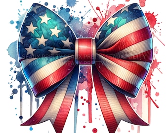 Amerikanische Flagge Schleife PNG, Aquarell Vierter Juli PNG, Gott segne Amerika Png, Flagge Kokette Bogen Design, USA Flagge Png, digitaler Download