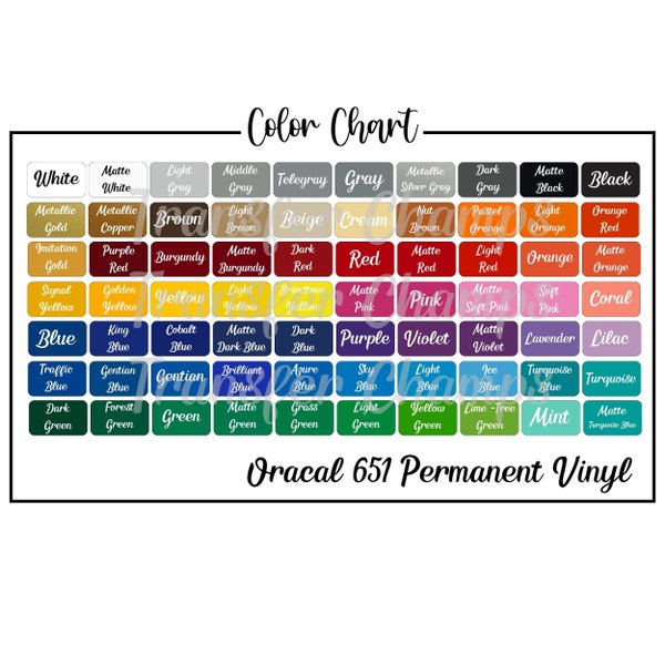 Oracal 651 Color Chart, Permanent Vinyl Color Chart, Oracal Color Chart, Digital Download