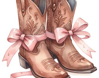 Cowgirl Boots PNG, Cowgirl Coquette Bow Boots PNG, Watercolor Cowboy Boots PNG, Cowboy Boots png, Cowgirl Boots Clipart, Digital Download