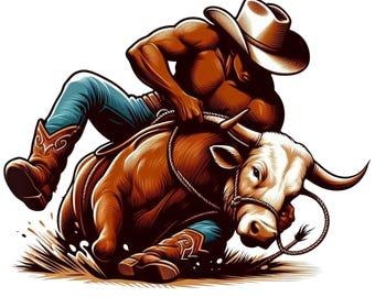 Black Cowboy PNG, Steer Wrestling Design, Black Rodeo, African American Western PNG, Black Cowboy Clipart, Melanin Cowboy, Digital Download