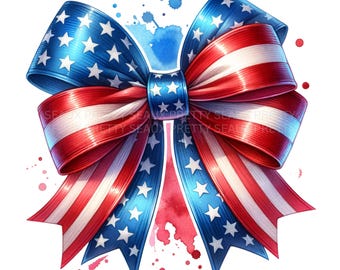 Amerikanische Flagge Schleife PNG, Aquarell Vierter Juli PNG, Gott segne Amerika Png, Flagge Kokette Bogen Design, USA Flagge Png, digitaler Download