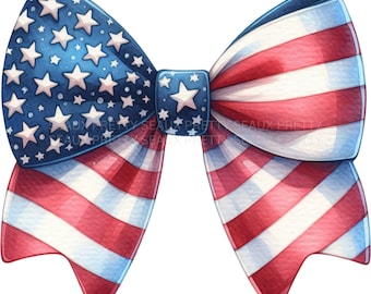 Amerikanische Flagge Schleife PNG, Aquarell Vierter Juli PNG, Gott segne Amerika Png, Flagge Kokette Bogen Design, USA Flagge Png, digitaler Download