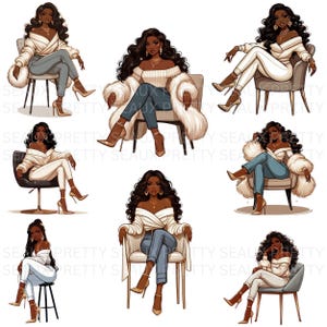 12 PNG African American Luxurious Boss Lady PNG, Black Boss Bundle, Melanin Women PNG, Watercolor Black Girl Clipart, Digital Download