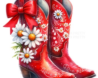 Cowgirl Flower Boots PNG, Cowgirl Coquette Boots PNG, Watercolor Cowboy Boots PNG, Cowboy Boots png, Cowgirl Boots Clipart, Digital Download