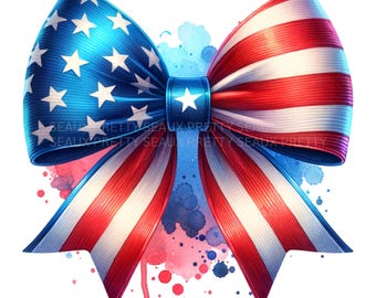 Amerikanische Flagge Schleife PNG, Aquarell Vierter Juli PNG, Gott segne Amerika Png, Flagge Kokette Bogen Design, USA Flagge Png, digitaler Download