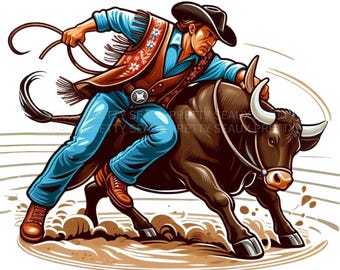 Cowboy PNG, Steer Wrestling Design, Rodeo PNG, Western PNG, Cowboy Clipart, Cowboy Designs, Ranch Clipart, Digital Download