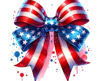 Amerikanische Flagge Schleife PNG, Aquarell Vierter Juli PNG, Gott segne Amerika Png, Flagge Kokette Bogen Design, USA Flagge Png, digitaler Download