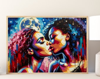 Schwarz lesbische Kunst Druckbare herunterladbare lesbische Plakat lgbt Wand-Kunst Schlafzimmerdekor Sapphic Wand Kunst Malerei subtile lesbische Paargeschenk