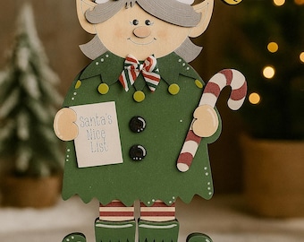 Santa’s Nice List Elf Decor, Christmas Elf Shelf Sitter, Holiday Candy Cane Elf Sign, Cute Christmas Home Decor, Handmade Winter Gift