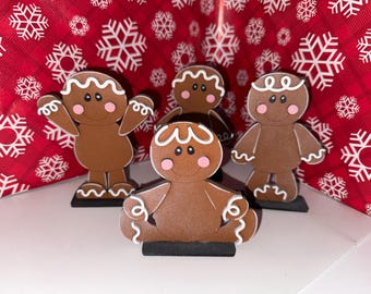 Adorno navideño de pan de jengibre hecho a mano, adorable figura de pan de jengibre para estante, decoración navideña para bandeja de cocina de varios niveles, figurita navideña de pan de jengibre