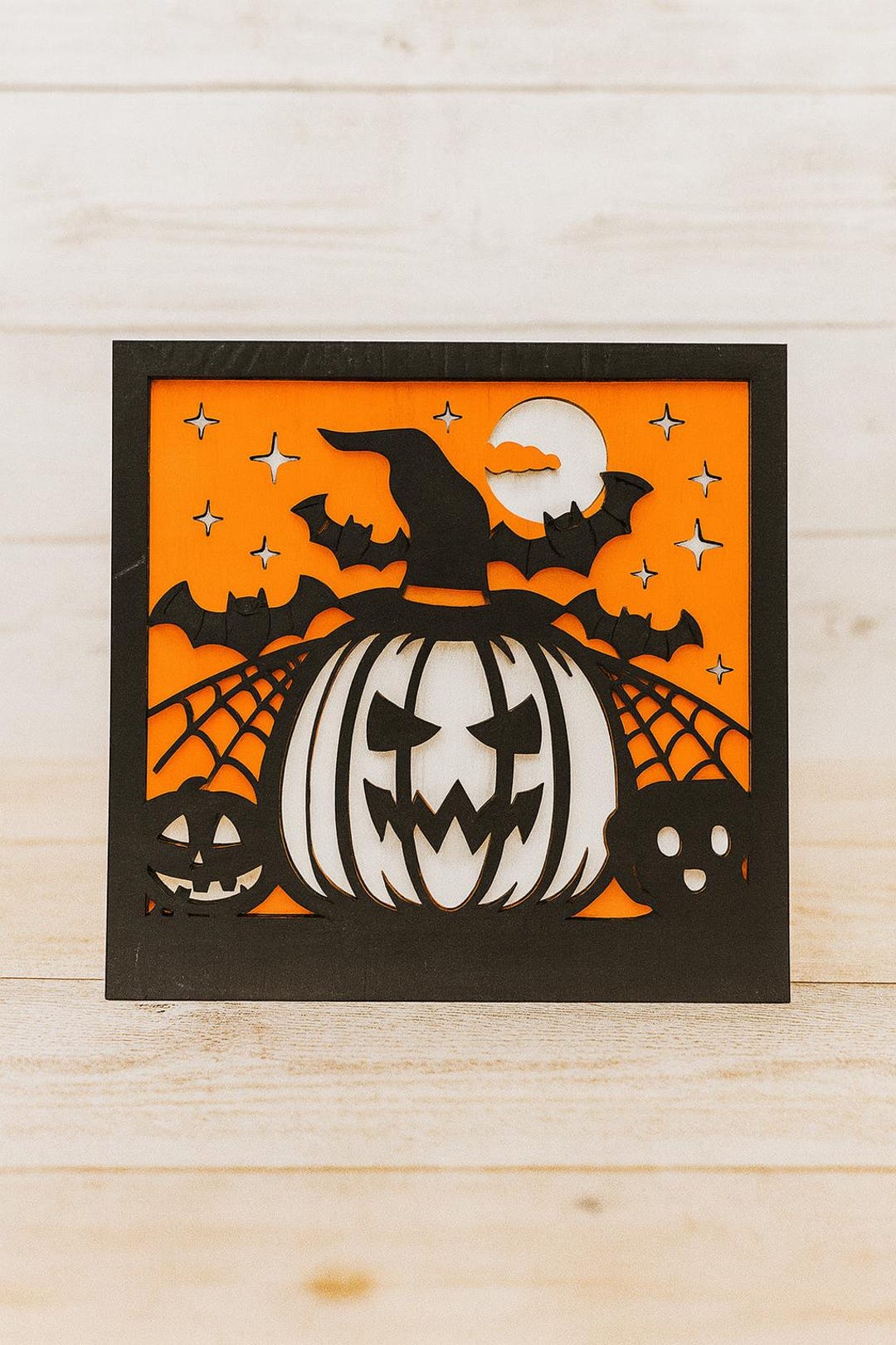 3D Layered Wooden Halloween Sign: Jack O'lantern, Bats & Witch Hat - Etsy