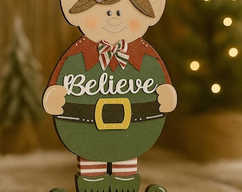 Believe Elf Christmas Decor, Holiday Elf Shelf Sitter, Cute Christmas Home Decoration, Rustic Elf Sign, Handmade Winter Gift