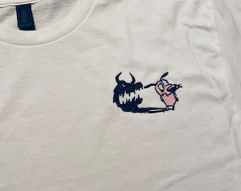 Courage the Cowardly Dog Embroidered T-Shirt, 100% Cotton Streetwear Service