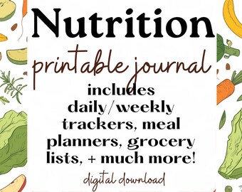 Nutrition Planner Journal - Printable DIGITAL DOWNLOAD - Self Help - Habit Tracker, Daily Check-in - Journaling - Daily Weekly Tracker