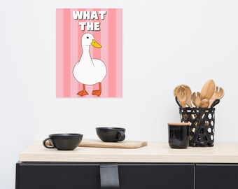 What the Duck Funny Wall Art | Quirky Duck Poster Print | Museum-Quality Matte Paper | Pink Striped Animal Art | Humorous Office Decor