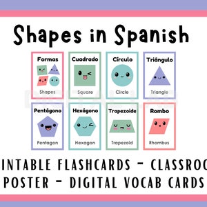 Spanish Shapes Printable Posters, Flashcards Digital Vocab Cards, Display and Student Handout, Spanish teacher, Spanish Classroom Decoration