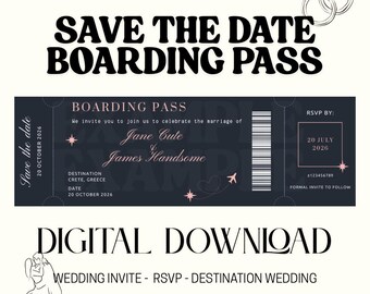 Boarding Pass Save the Date | Destination Wedding Invitation | Editable Canva Template | Printable Travel Invite | Digital Download