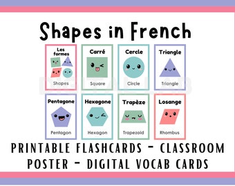 French Shapes Printable Posters, Flashcards Digital Vocab Cards, Display and Student Handout, French teacher, French Classroom Decoration