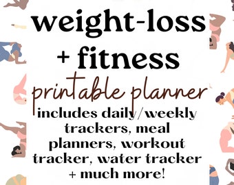 Weight Loss + Fitness Journal - Printable DIGITAL DOWNLOAD - Self Help - Habit Tracker, Daily Check-in - Journaling - Daily Weekly tracker
