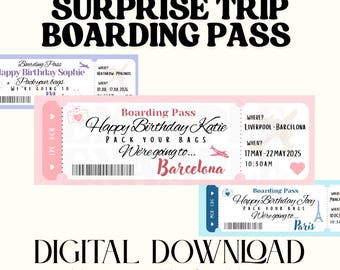 Editable Boarding Pass Template Birthday Trip Gift, Printable Surprise Travel Voucher, Instant Download, Canva Template for Vacation Reveal