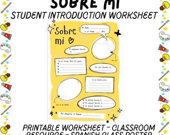 About Me Spanish KS2 KS3 Printable Worksheets, Digital Vocab Cards, Student Introduction Handout, Spanish Teacher Classroom, Handwriting