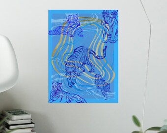 Blue Tigers at Play Print