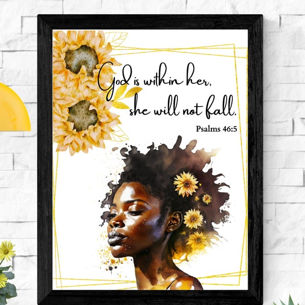 Sunflower Scriptures: Digital Printable Inspirational Wall Art for Black Women, Encouraging Scripture Wall Decor, Bible Verse Printable