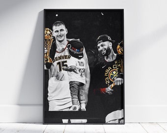 Nikola Jokic & Jamal Murray NBA Champions Poster, Denver Nuggets Poster, Vintage NBA Poster, Wall Art