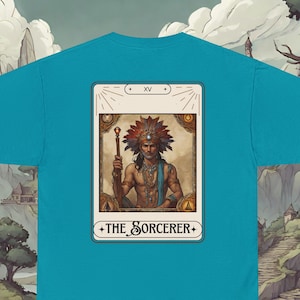 Dungeons and Dragons The Sorcerer Tarot Camisa dupla face, masculina feminina, camiseta classe para DnD, presente D&D Nerd