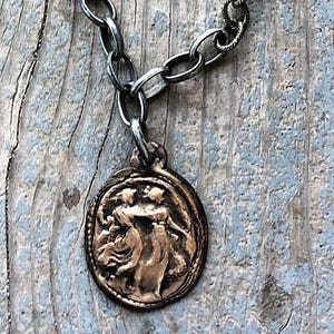 Greek Nymph Muse Goddess Cameo Bronze Pendant Metal Chain Necklace