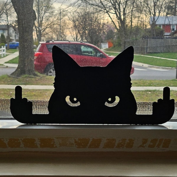 Black Cat Middle finger wall or window decoration.  Funny gag gift.