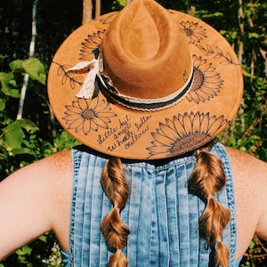 Sunflower Hand Burned Western Hat