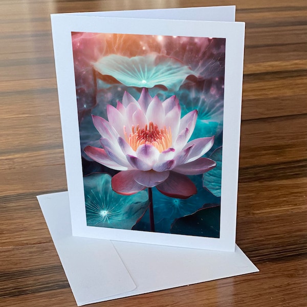 Lotus in Boom greeting card, blank inside 4"x5.5"