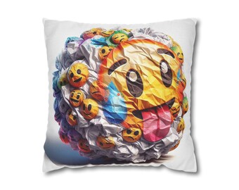 Throw Pillow Cushion Cover. 3D Colorful Emoji Paper mâché for your Interior Room and Bedding Decor. Beautiful Housewarming Gift.