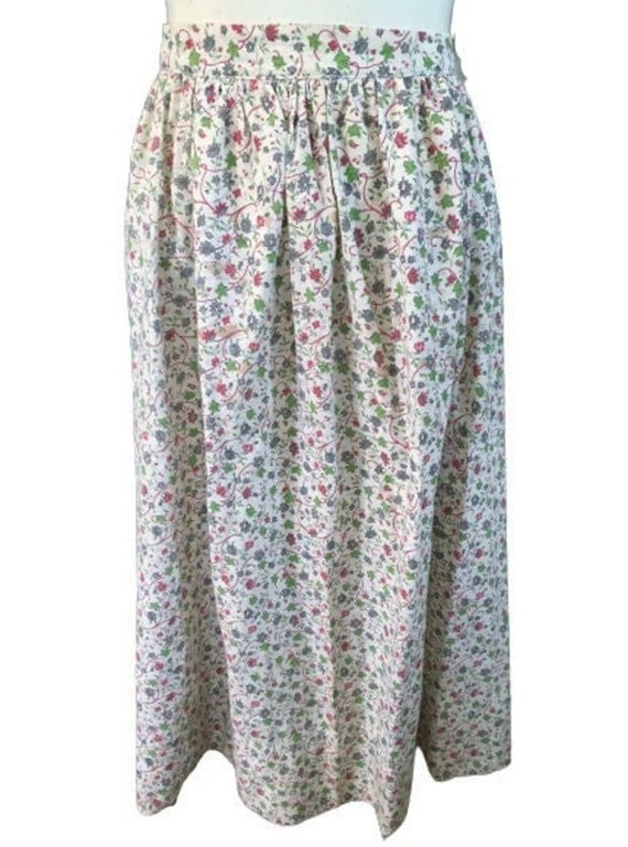 1950s Vintage Skirt, Cotton Floral Print, Pink, Bl