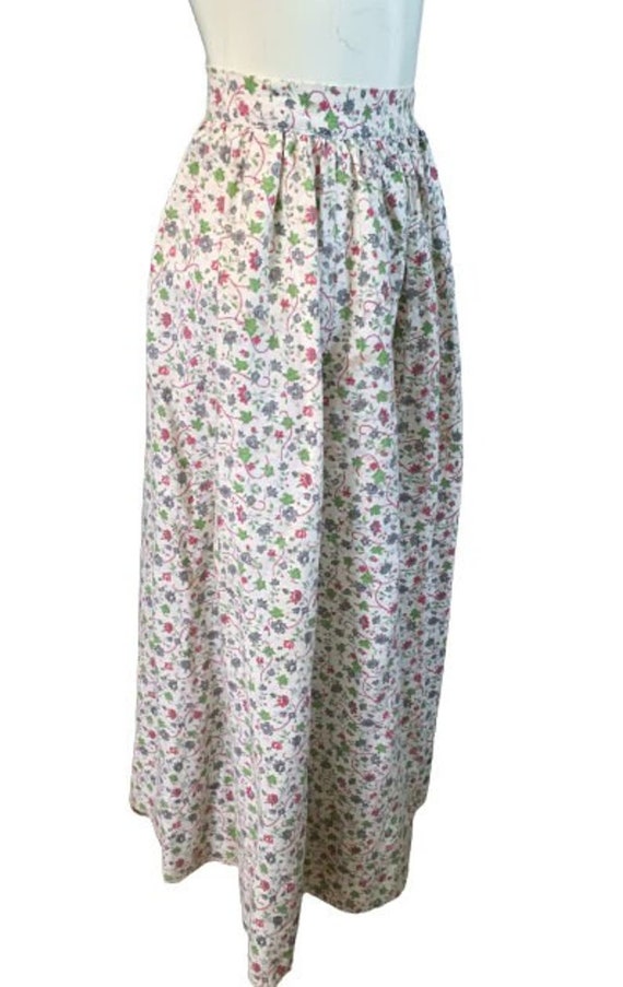 1950s Vintage Skirt, Cotton Floral Print, Pink, B… - image 2