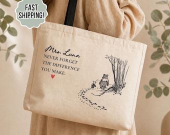 Personalized Teacher Tote Bag Difference Maker Teacher Gift Custom Teacher Name Canvas Cosmetic Bag Teacher Appreciation Gift Teacher Life