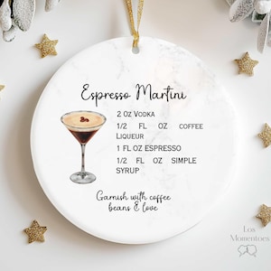 Espresso Martini Cocktail Recipe Ornament – Unique 2024 Holiday Decor, White Elephant Gift Exchange, Stocking Stuffer, Cocktail Lover