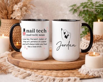 Personalized Nail Tech Mug – Funny Cosmetology Coffee Cup – Custom Nail Artist Gift, Salon Mug for Manicurist, Pedicurist, or Beauty Lover