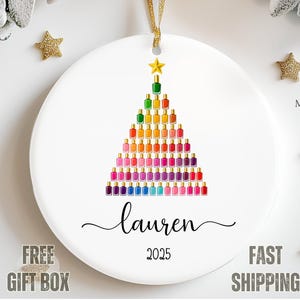 Personalized Nail Artist Christmas Ornament, Custom Nail Tech Gift, Nail Salon Decor, Acrylic Nail Polish 2025 Xmas Gift for Nail Artists