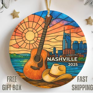 Nashville Christmas Ornament – Personalized Country Music Guitar Ornament, Tennessee Travel Keepsake Gift 2025