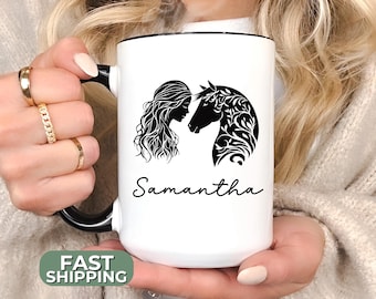 Personalized Horse Lover Mug – Custom Equestrian Coffee Cup with Name – Gift for Rider, Trainer, or Horseback Riding Student