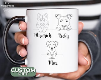Custom Dog Portrait Mug – Personalized Pet Line Art Coffee Cup with Dog Names – Dog Mom Gift, Pet Memorial, or Dog Lover Present
