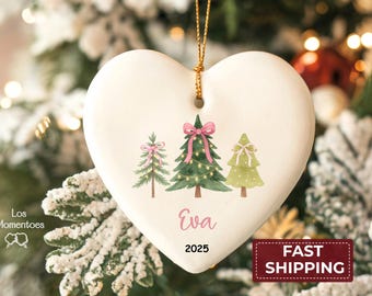 Personalized Teen Girl Ornament 2025 Cute Pink Christmas Tree Heart Keepsake, Holiday Gift for Teen or Daughter, Girly Coquette Ornament